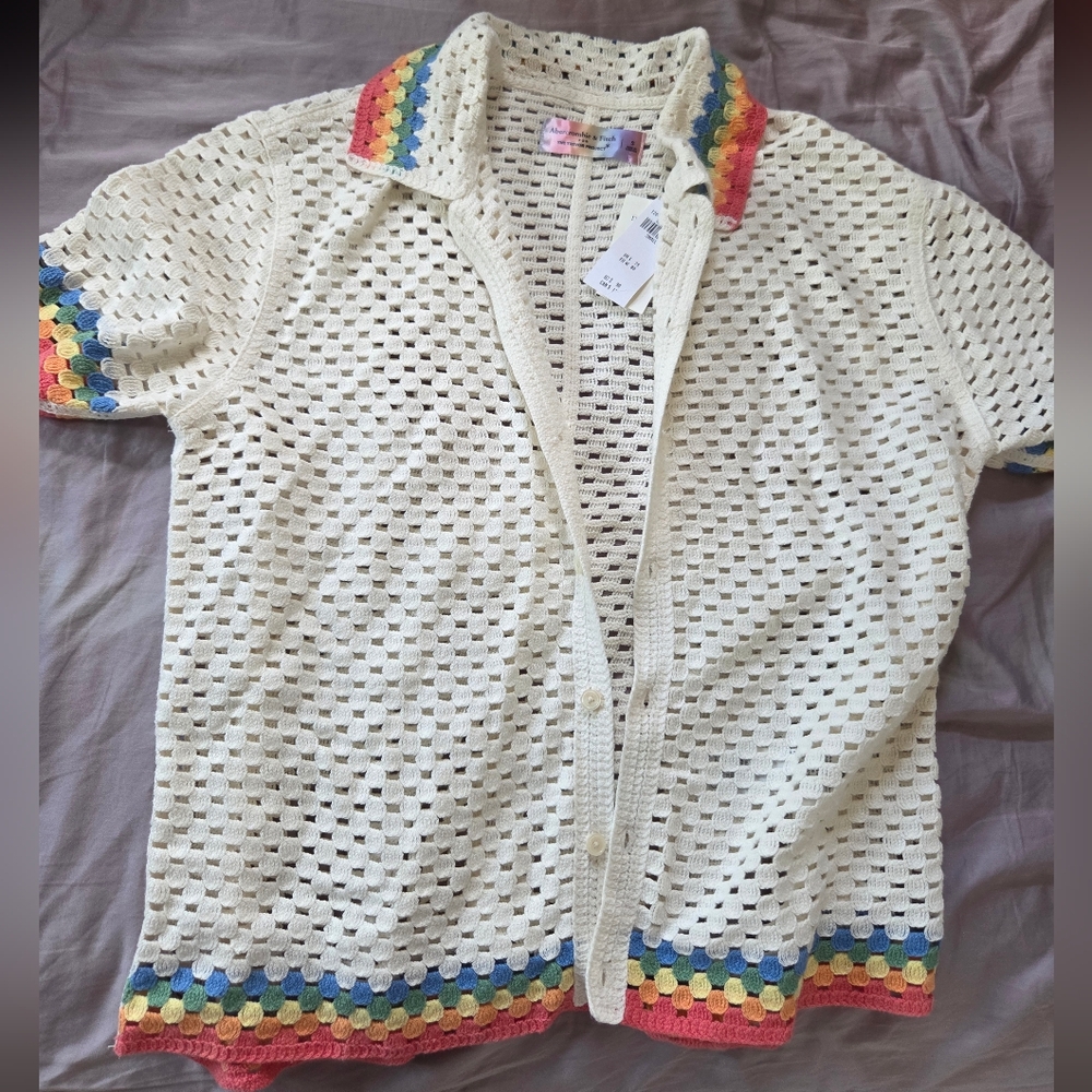 Abercrombie & Fitch Button Crotchet Pride Shirt Rainbow Trevor Project Small